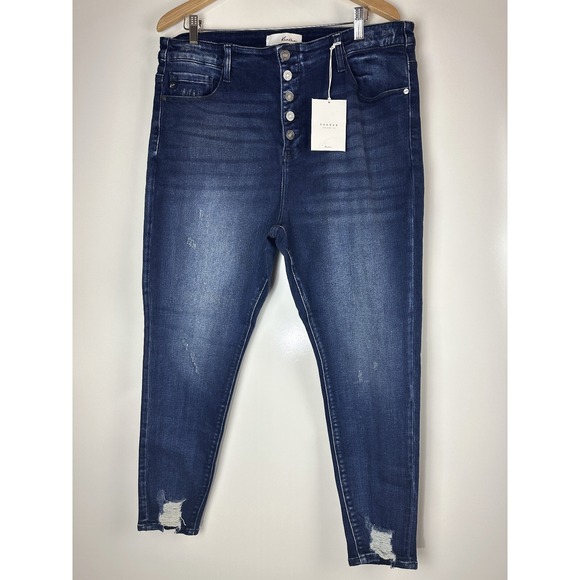 NWT KanCan High Rise Super Skinny Jeans Button Fly Dark Denim Plus Size 3XL - Picture 2 of 10